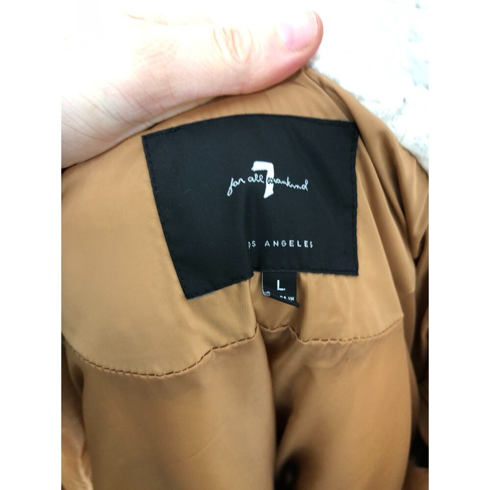 7 For All Mankind Puffer Sherpa-Lined Hooded Jacket Camel Brown Sz L Zip Pockets - Picture 5 of 5